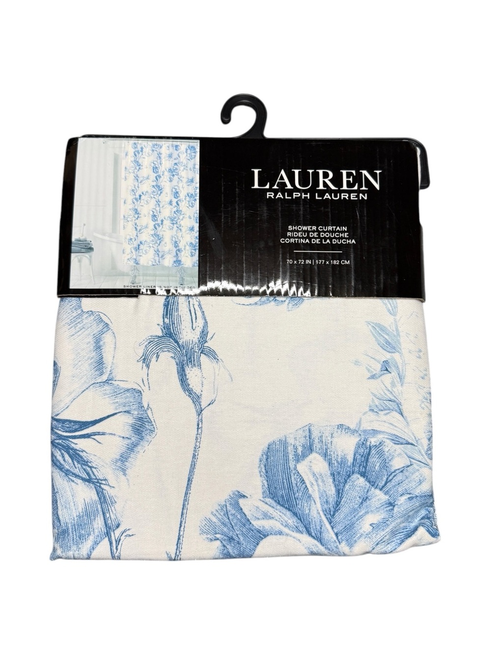 Ralph Lauren Fabric Shower Curtain White Blue Large Flowers Cotton New 72x70”